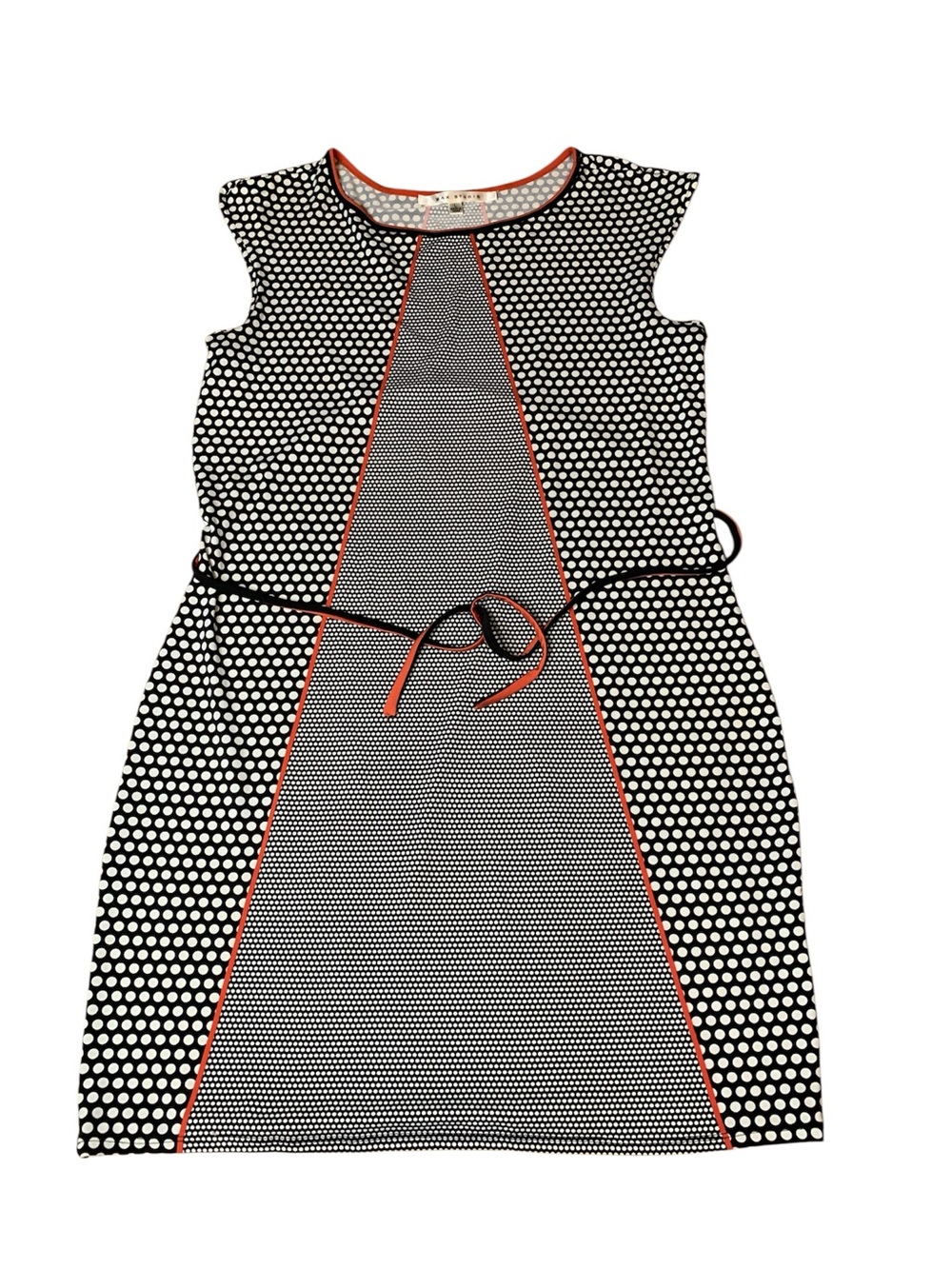 Max Studio Polka Dot Shift Dress Size L Black White Orange Trim Sleeveless